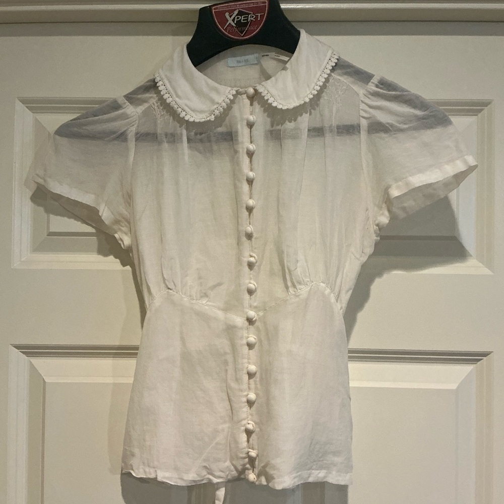 Elegant White Sheer Button-Up Blouse